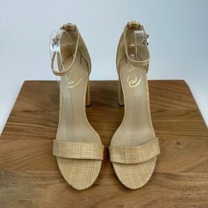Womens Sam Edelman Yaro Tan Open Toe‎ Ankle Strap Sandal Block Heels Size 11 M